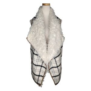 Vintage America Plaid Faux Sherpa Faux Suede Vest Size L Reversible